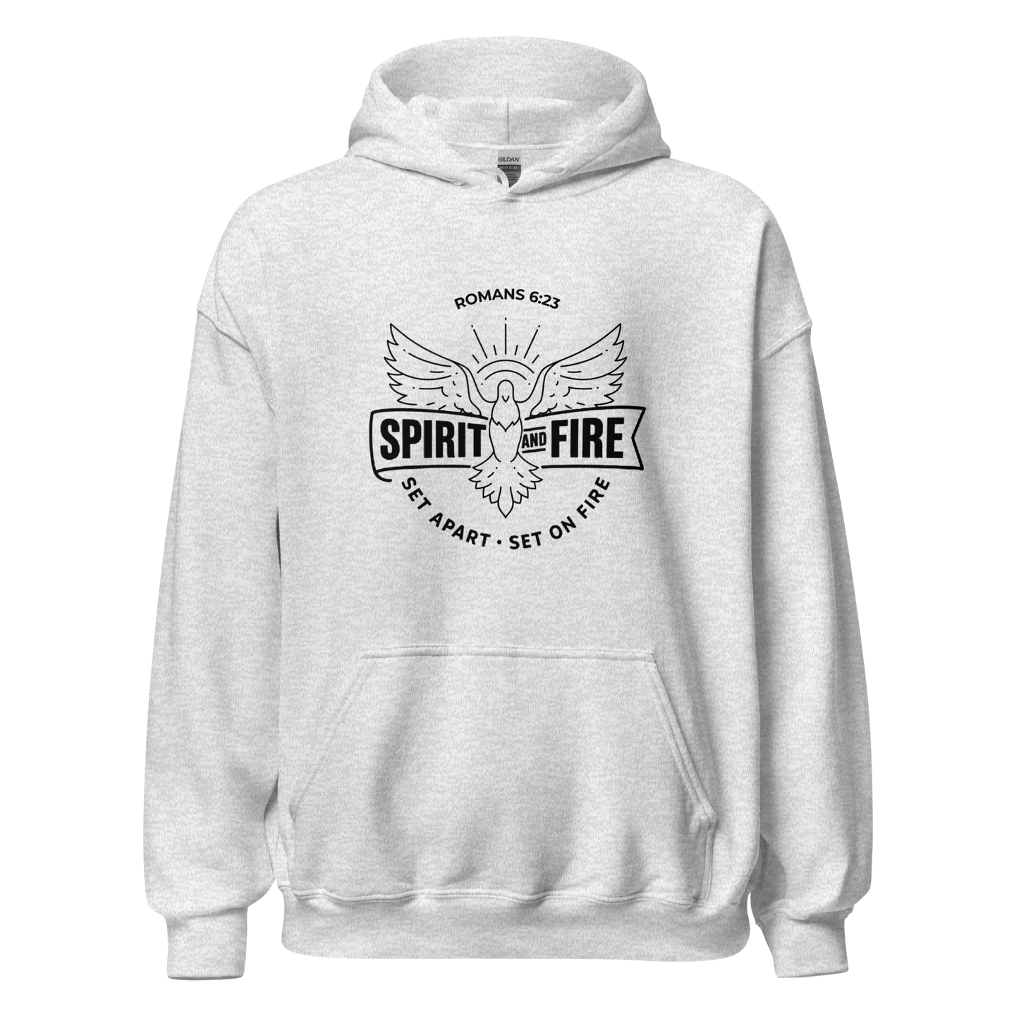 Spirit and Fire Banner Hoodie – Romans 6:23