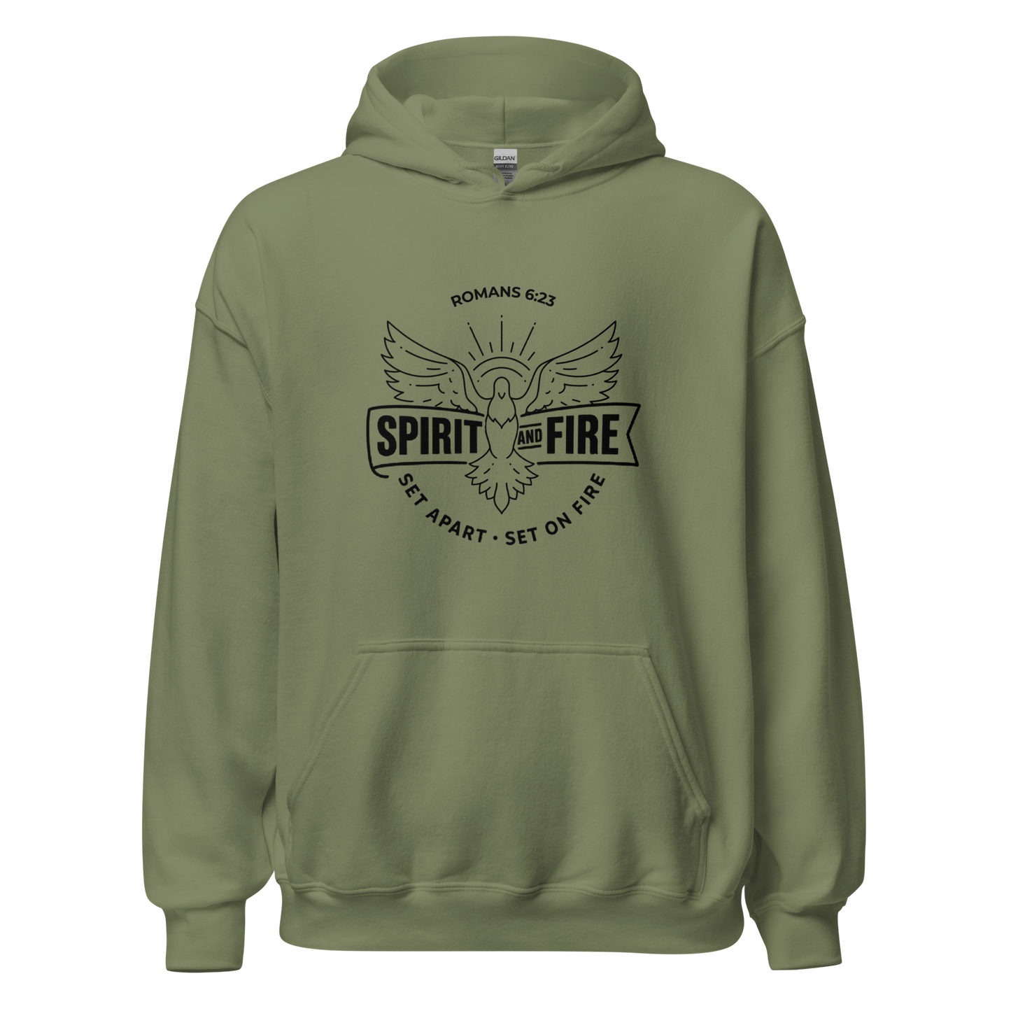 Spirit and Fire Banner Hoodie – Romans 6:23